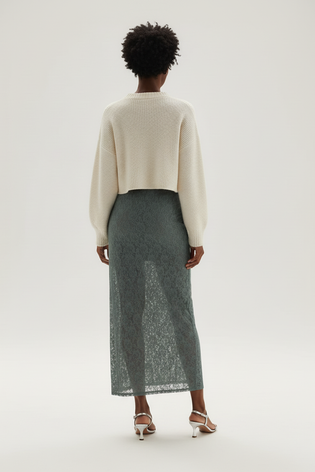 Jupe Dentelle Verte Florale Fluide