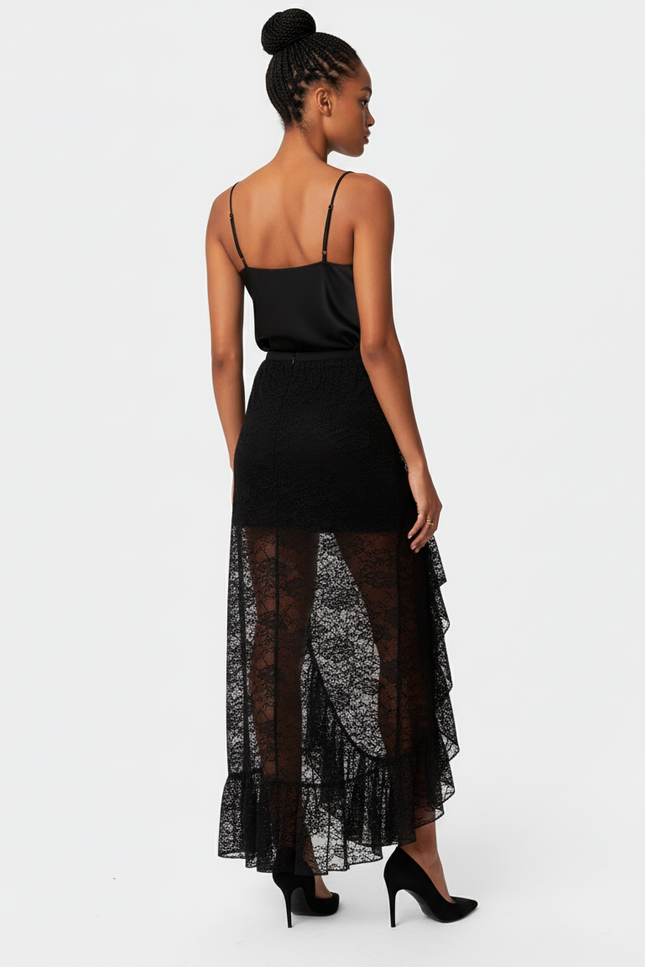 Jupe Dentelle Transparente Volants Chic