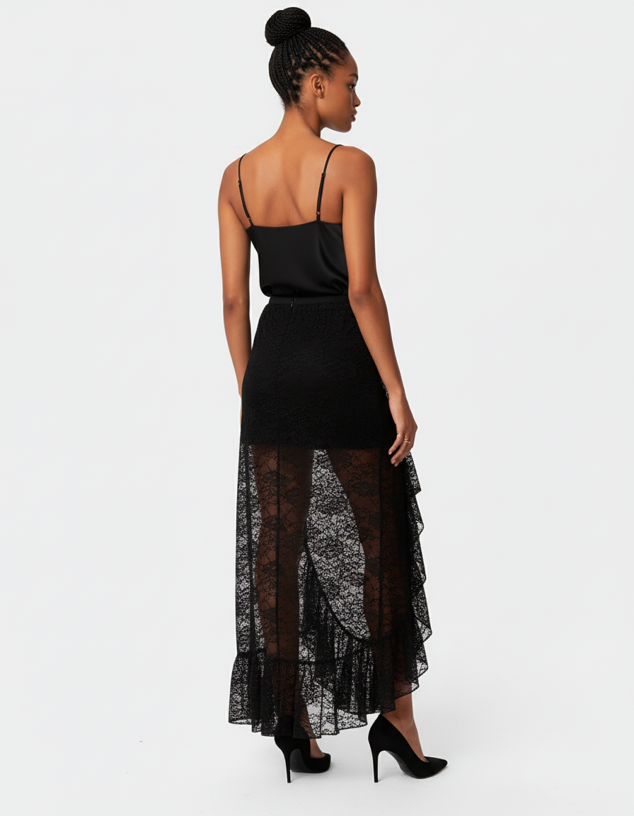 Jupe Dentelle Transparente Volants Chic