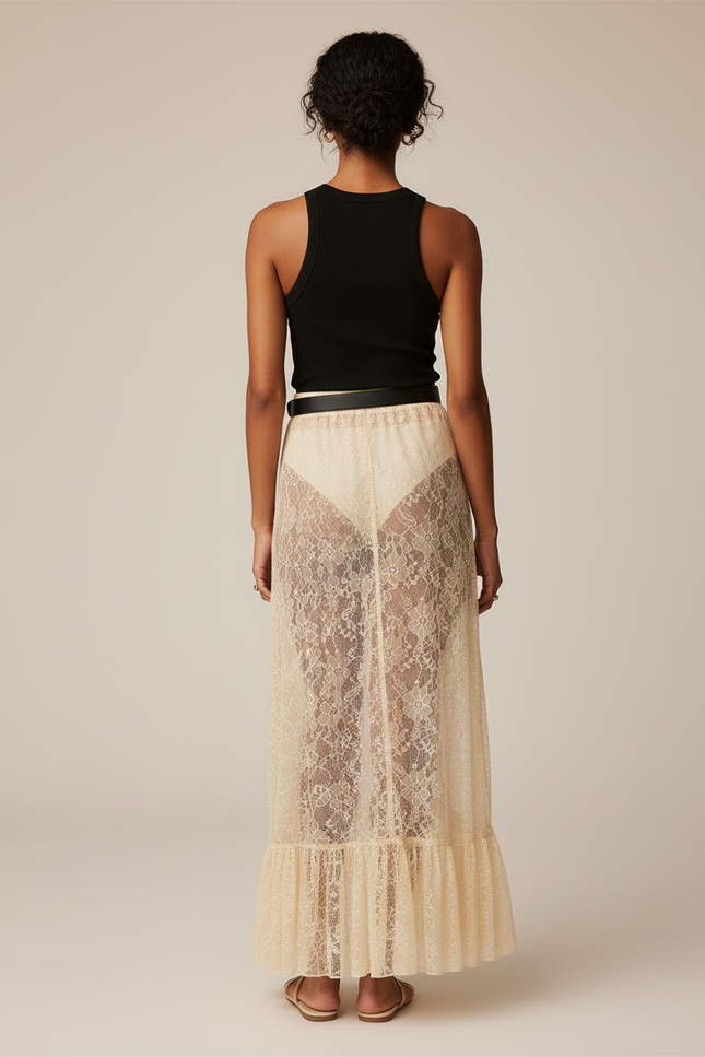 Jupe Dentelle Transparente Volantée Bohème