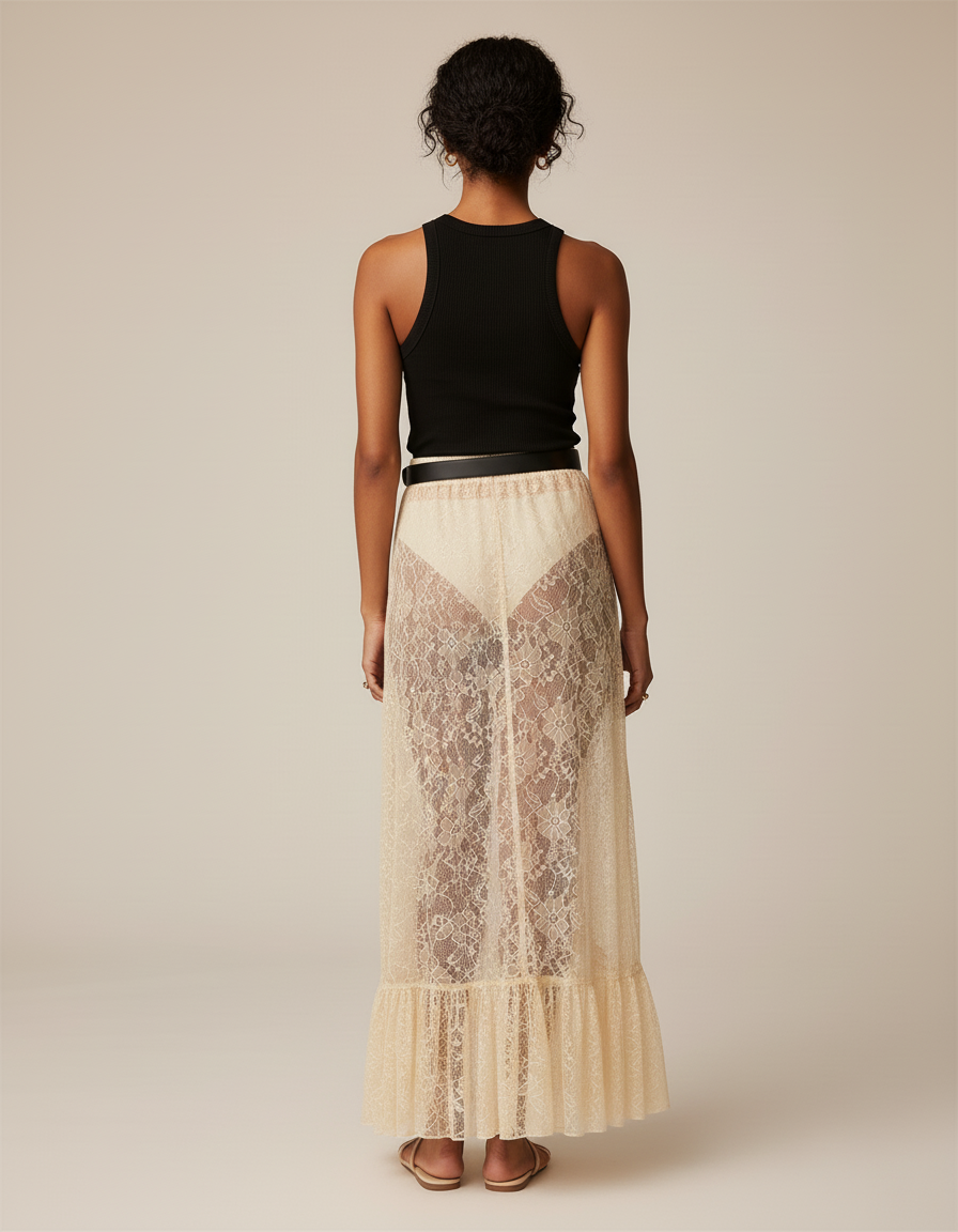 Jupe Dentelle Transparente Volantée Bohème