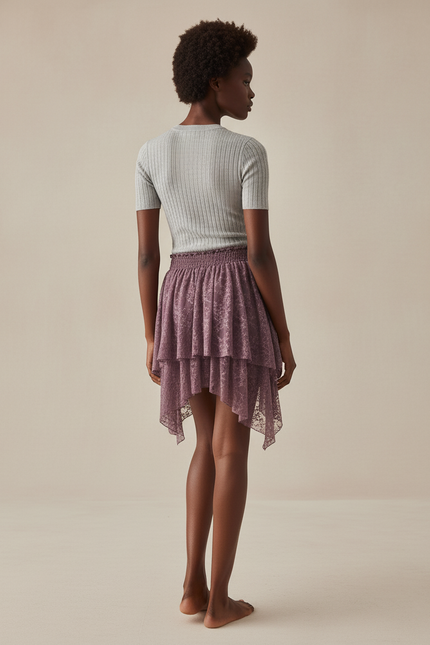 Jupe Dentelle Mauve À Volants Fluide