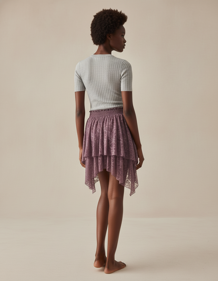 Jupe Dentelle Mauve À Volants Fluide