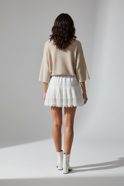 Jupe Dentelle Blanche Plissée Fluide