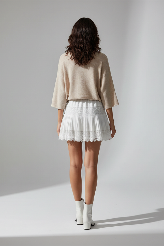 Jupe Dentelle Blanche Plissée Fluide
