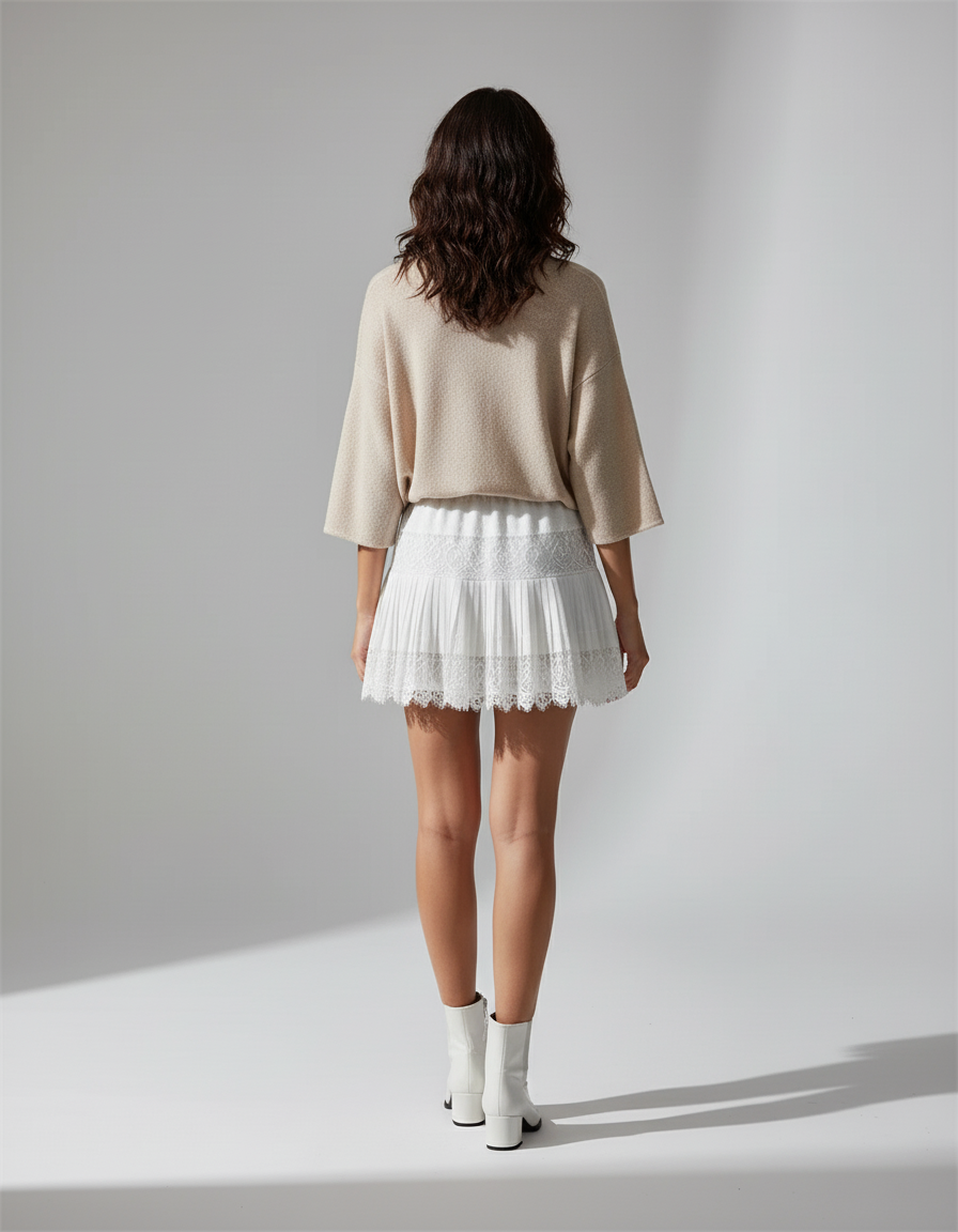 Jupe Dentelle Blanche Plissée Fluide