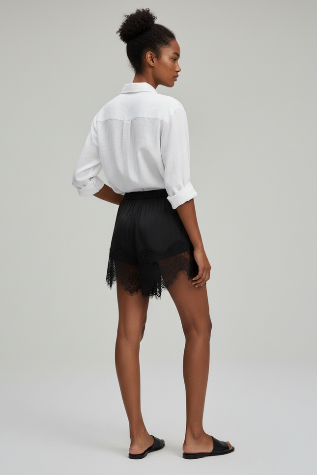 Jupe Dentelle Noire Satin Fluide Douce