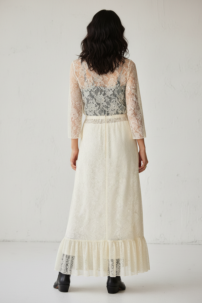 Jupe Dentelle Écru À Volants Bohème
