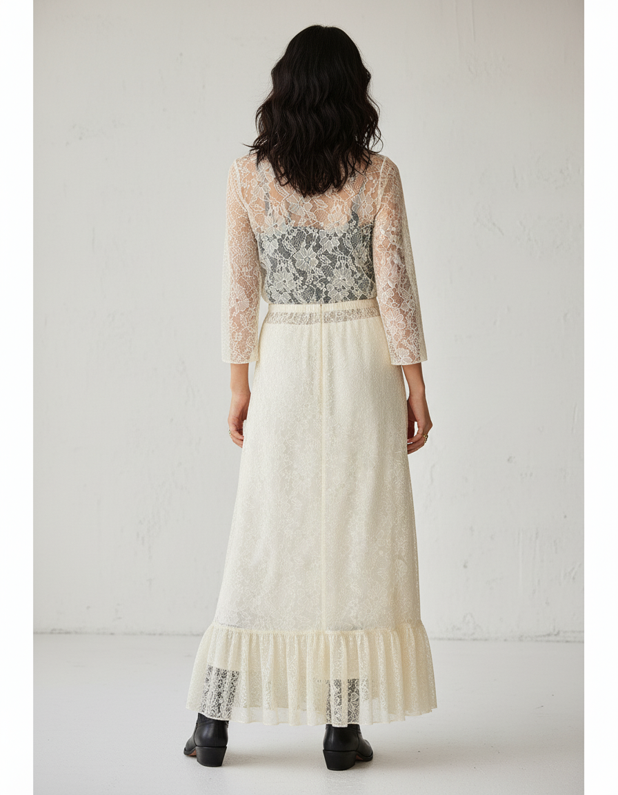 Jupe Dentelle Écru À Volants Bohème