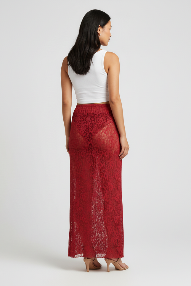 Jupe Dentelle Rouge Transparente Chic