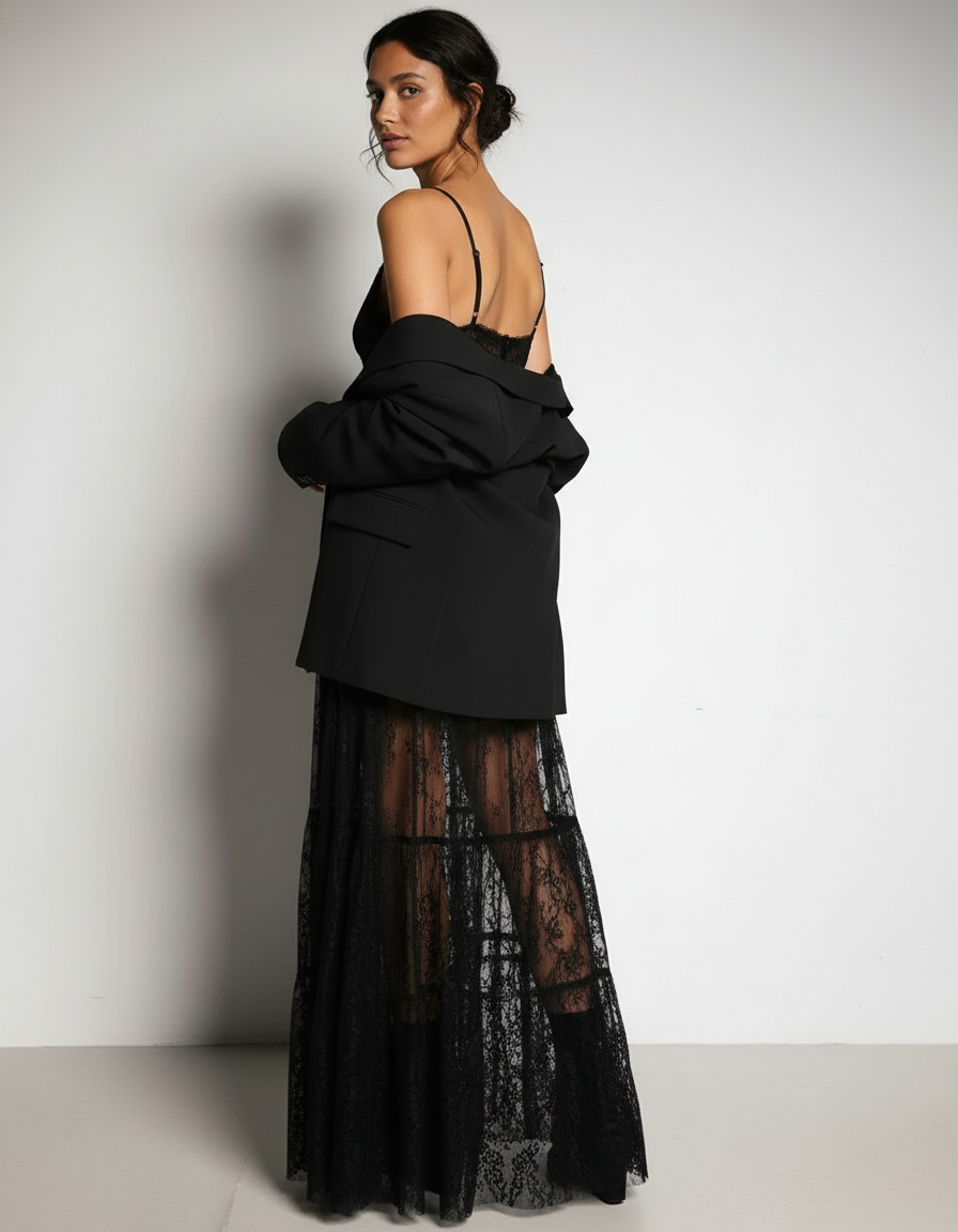 Jupe Dentelle Noire Longue