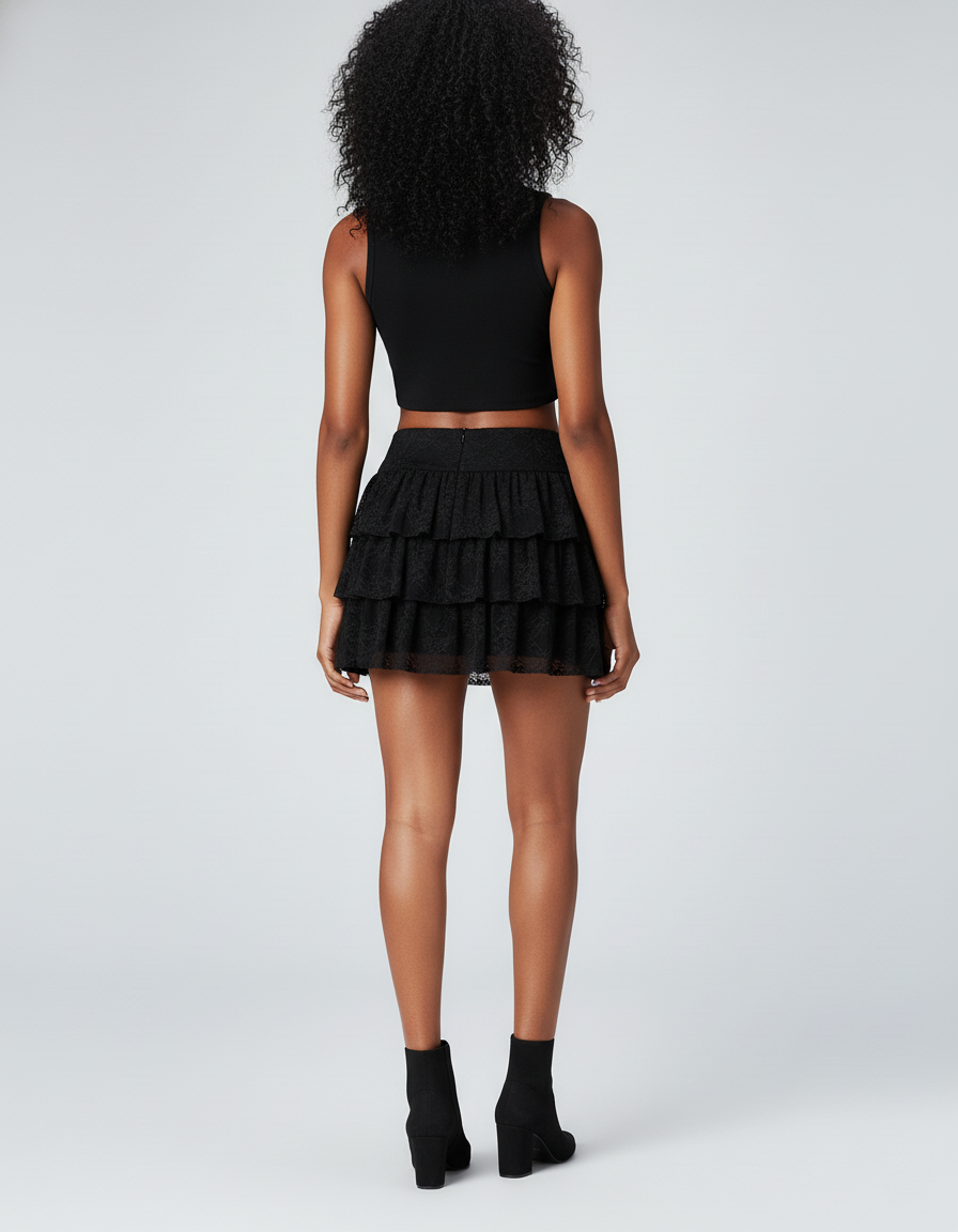 Jupe Dentelle Noire Volants Chic