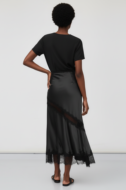 Jupe Dentelle Noire Satinée Élégante