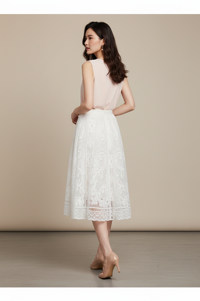 Jupe Dentelle Blanche Fluide Élégante