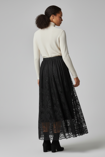 Jupe Dentelle Noire Plissée Élégante Délicate