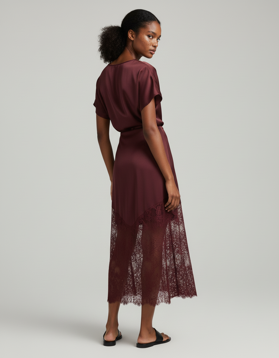 Jupe Dentelle Bordeaux Satinée Élégante