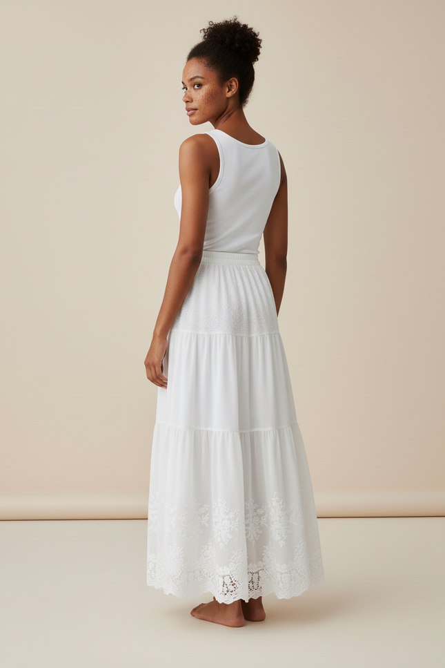 Jupe Dentelle Blanche Brodée Estivale