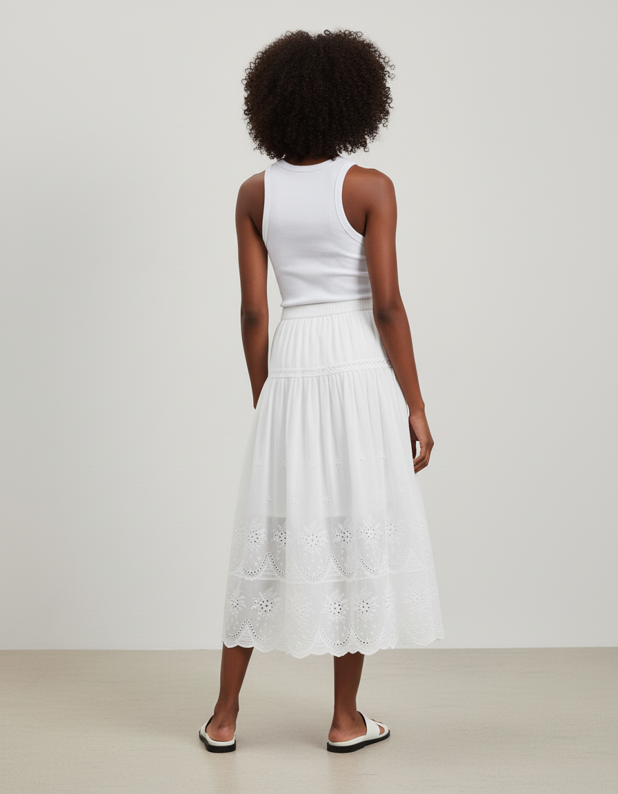 Jupe Dentelle Blanche Broderie Anglaise Fluide