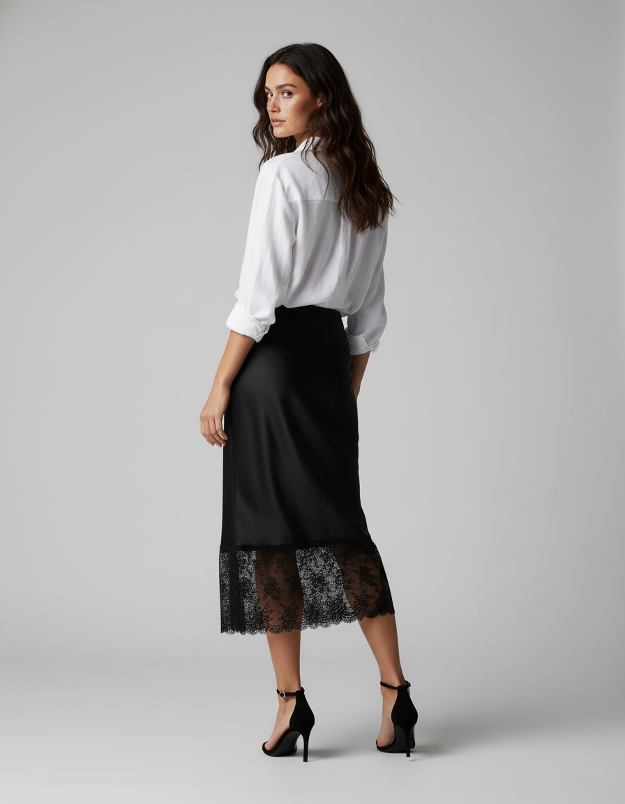 Jupe Dentelle Noire Satinée Chic