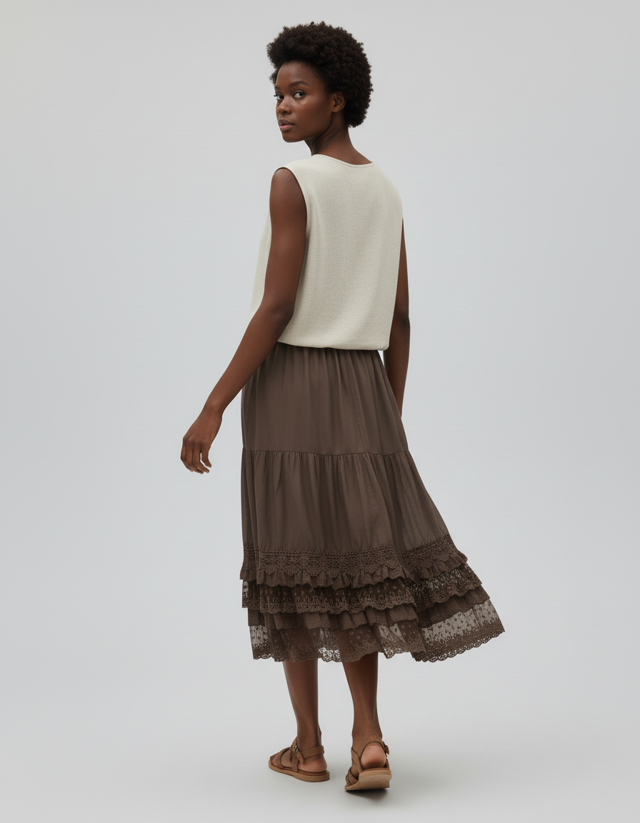 Jupe Dentelle Marron