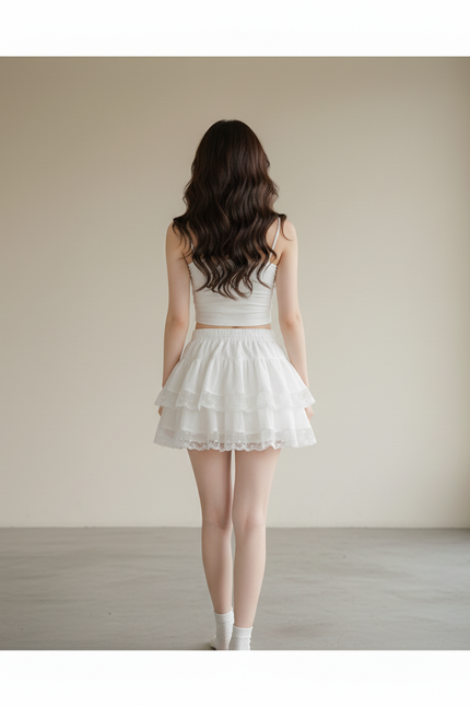 Jupe Dentelle Blanche Étagée Mignonne