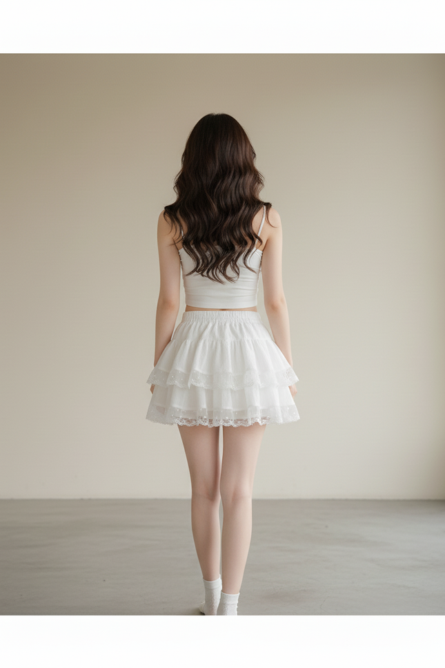 Jupe Dentelle Blanche Étagée Mignonne
