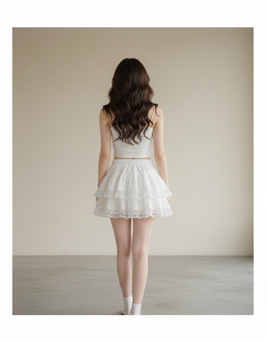 Jupe Dentelle Blanche Étagée Mignonne