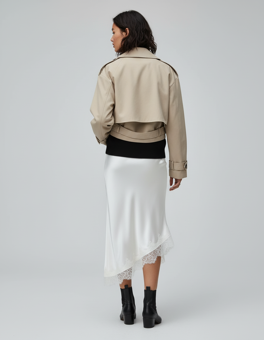Jupe Dentelle Blanche Satin Asymétrique Élégante