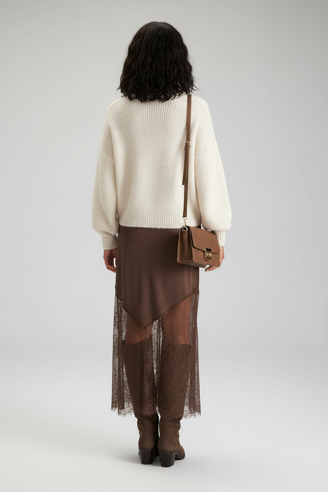 Jupe Dentelle Asymétrique Satin Fluide