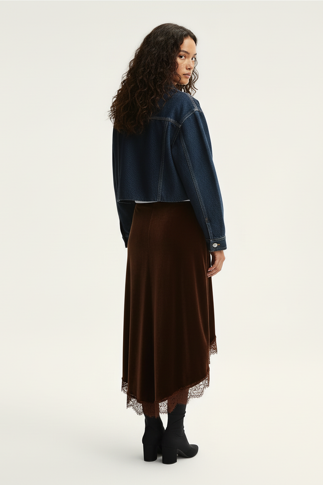 Jupe Dentelle Satin Asymétrique Chic Moderne