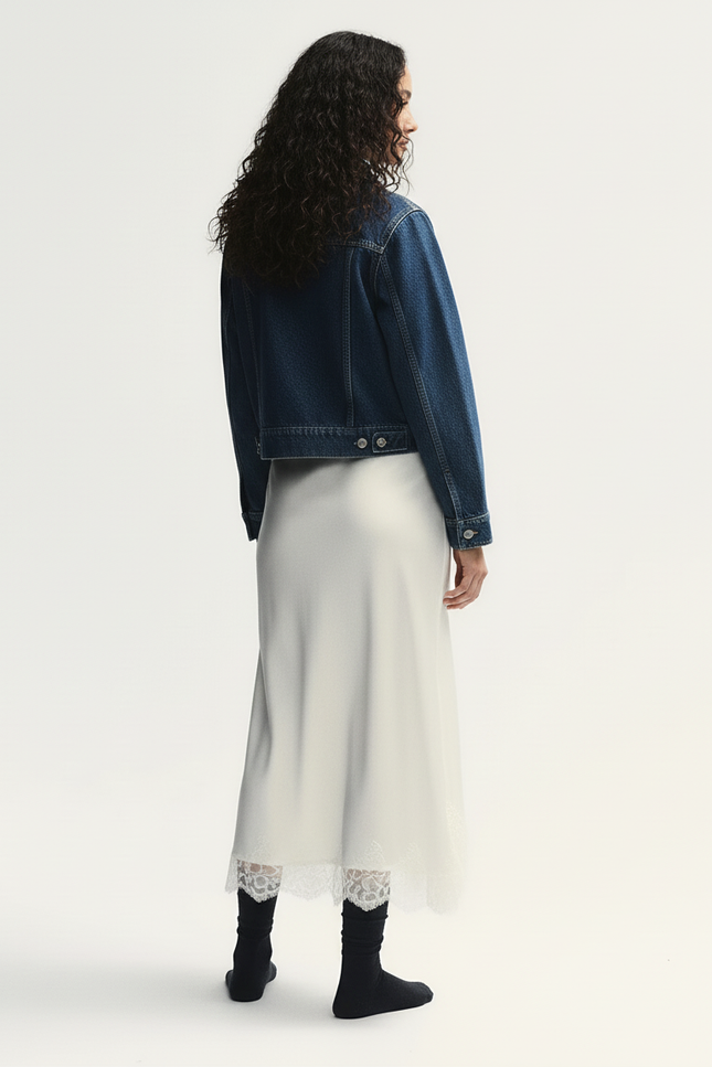 Jupe Dentelle Satin Asymétrique Fluide