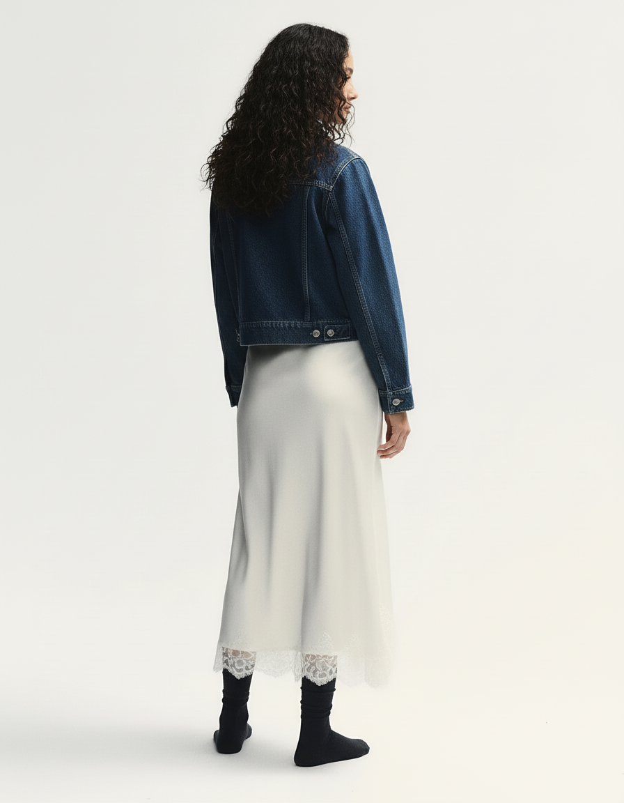 Jupe Dentelle Satin Asymétrique Fluide