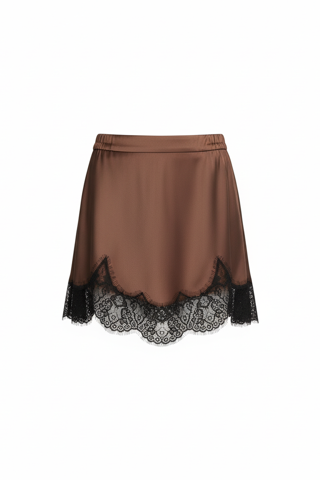 Jupe Dentelle Marron Satinée Fluide