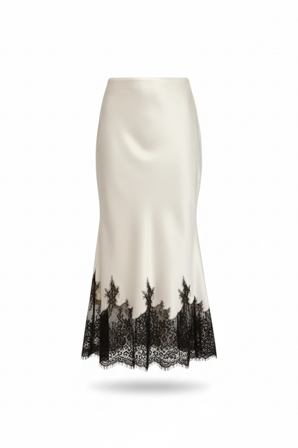 Jupe Dentelle Satin Crème Élégante