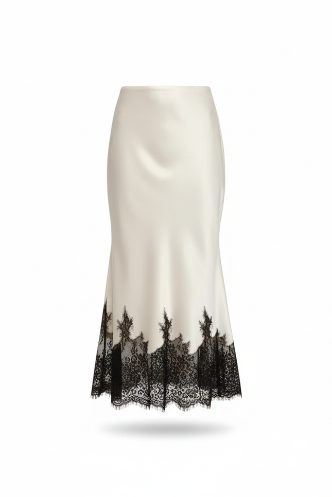 Jupe Dentelle Satin Crème Élégante
