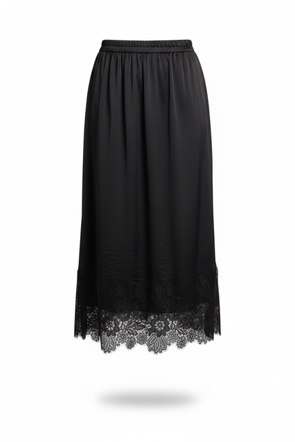 Jupe Dentelle Noire Satinée Élégante Précieuse