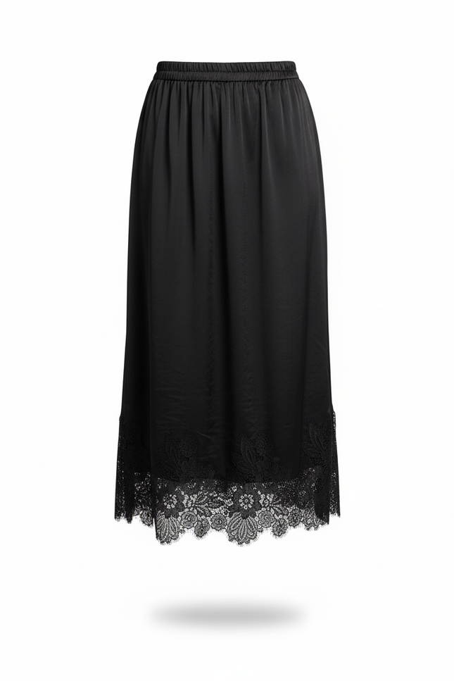 Jupe Dentelle Noire Satinée Élégante Précieuse