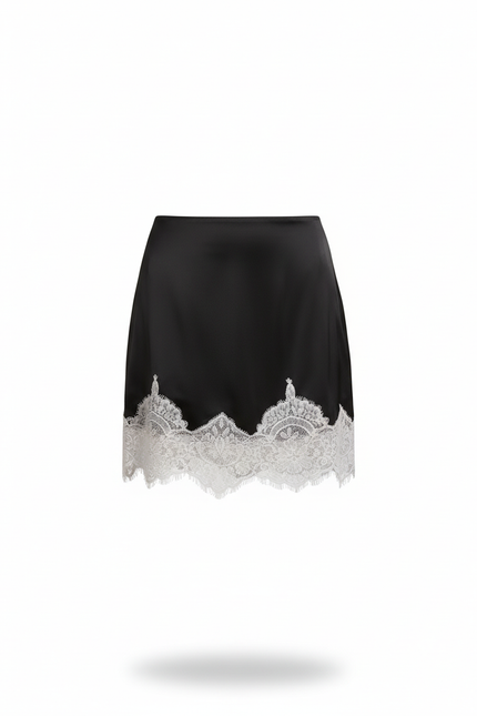 Jupe Dentelle Noire Satin Fluide
