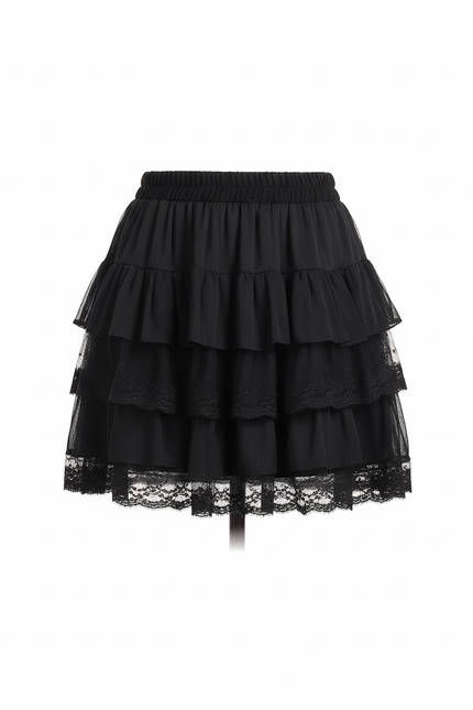 Jupe Dentelle Noire À Volants Élégante