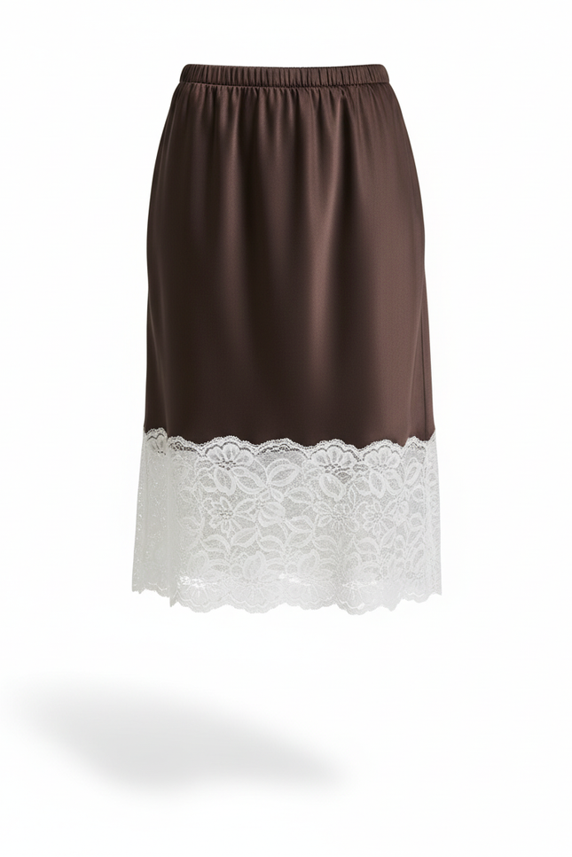 Jupe Dentelle Satinée Marron Chic