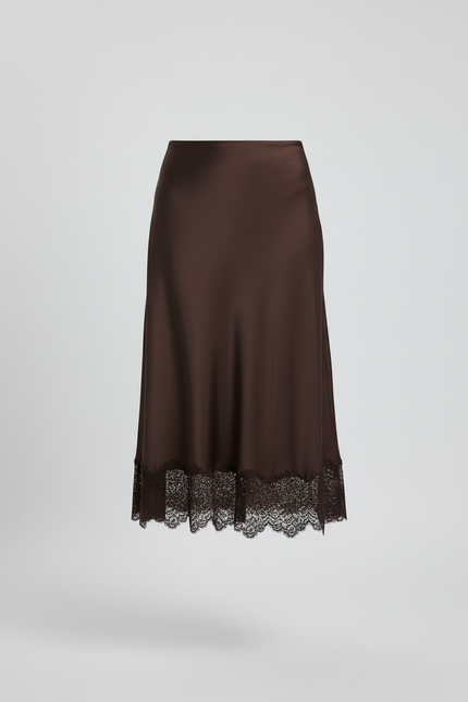 Jupe Dentelle Marron Satinée Élégante