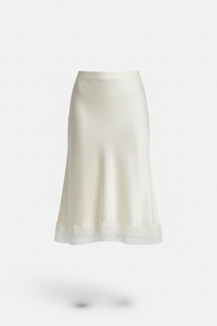 Jupe Dentelle Crème Satin Élégante