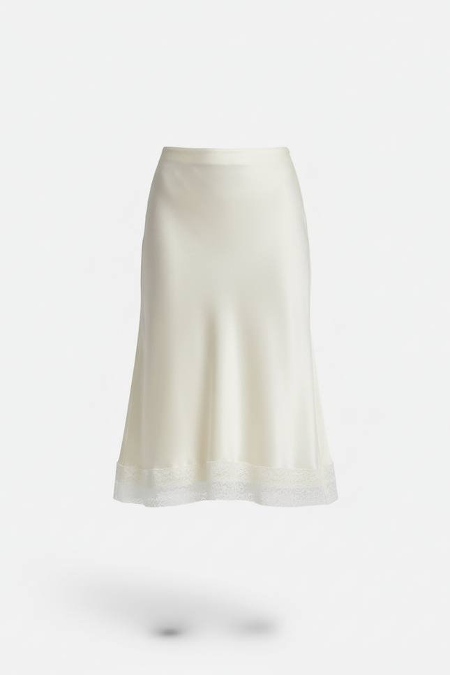 Jupe Dentelle Crème Satin Élégante