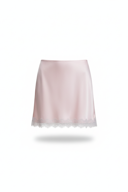Jupe Dentelle Rose Pâle Satinée Fluide