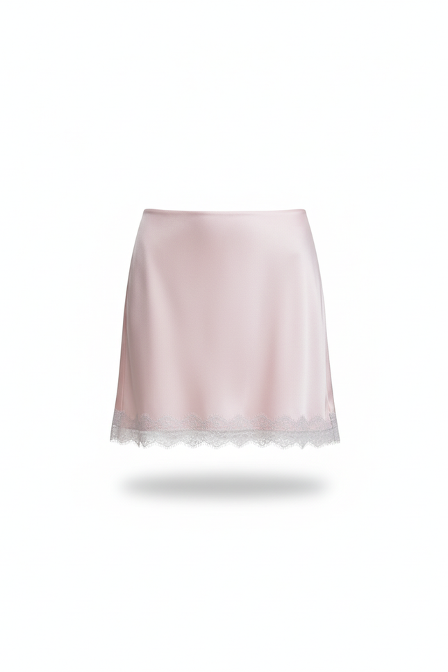 Jupe Dentelle Rose Pâle Satinée Fluide