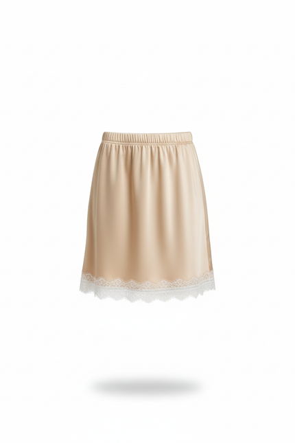 Jupe Dentelle Satinée Beige Chic