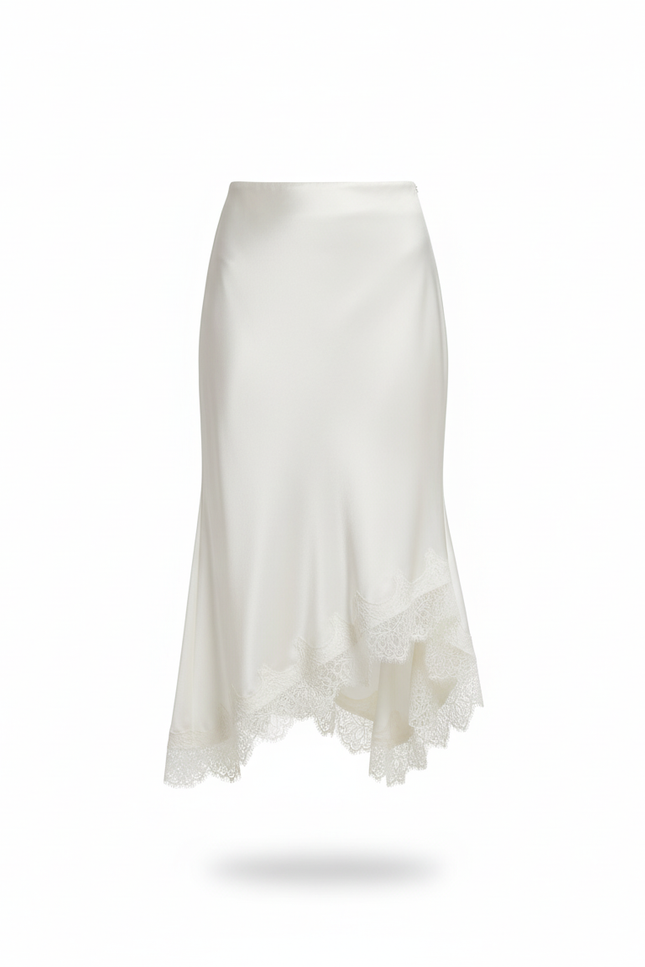 Jupe Dentelle Satin Asymétrique Élégante Fluide
