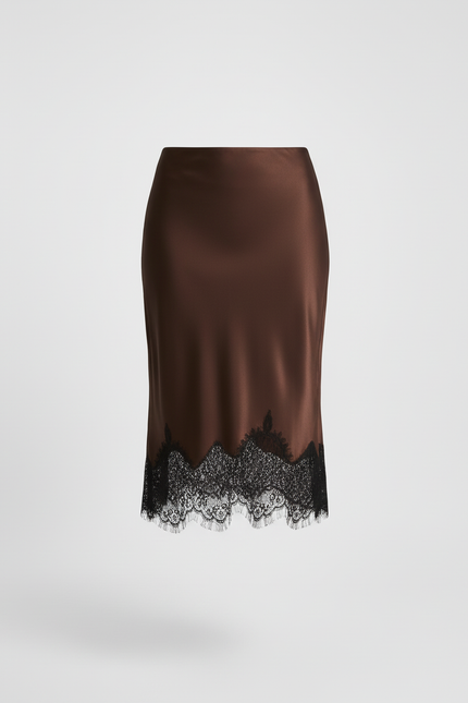 Jupe Dentelle Marron Satinée Élégante Chaleureuse
