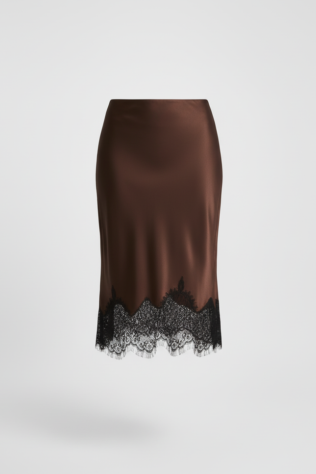 Jupe Dentelle Marron Satinée Élégante Chaleureuse