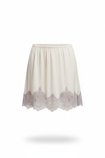 Jupe Dentelle Crème Satinée Fluide Légère